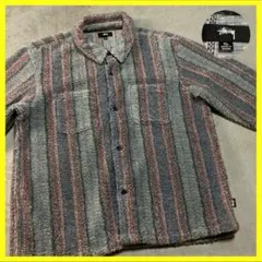 Stussy StripeSherpaShirt BoaJacket 青 XL