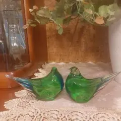 マルティグラス　ガラス　オブジェ　置物　インテリア　小鳥　鳥　ペア