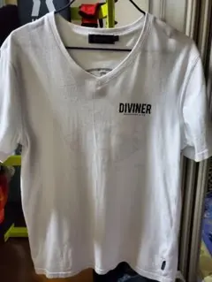 DIVINER ディバイナー Vネック Tシャツ 白 スカル バックプリント