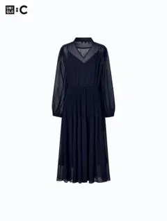 UNIQLO ネイビー プリーツ ロングワンピース S