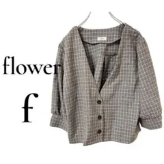 flower ノーカラージャケット チェック　ショート丈　7部丈　ブラウン　春のサムネイル