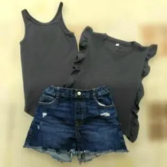 GU他 ショートパンツ&トップス【130】デニム ダークグレー タンクトップ 夏