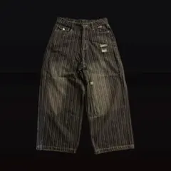[値下げあり] ストライプ　デニムパンツ ワイドシルエット メンズ　レディース