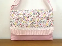 ハンドメイド　入園入学準備　図書袋　絵本袋　ショルダー　花柄　ポップ　ピンク