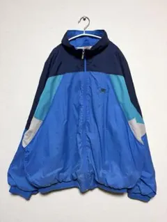 90s 銀タグ NIKE ナイキ 配色切替 刺繍スウォッシュ ナイロンジャケット