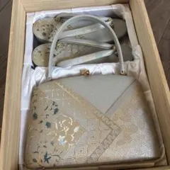 佐賀錦 ゴールド草履とバッグのセット 金鷲印 礼装用 寿扇子付き