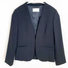 美品】PLST トリアセブレンド ノーカラージャケット M ネイビー 洗える