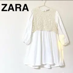 ZARA ザラ クロシェ編みベスト ドッキングシャツワンピース 白 パフスリーブ