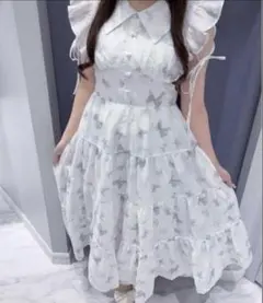 evelyn エブリン オリジナルリボン柄op アイスブルー 新品♡ evelyn エブリン オリジナルリボン柄ワンピース アイスブルー