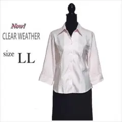 未使用〔CLEAR WEATHER〕ピンクラメストライプ七分袖シャツ 仕事 LL