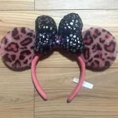 ディズニーリゾート　ミニーちゃん　カチューシャ　ヒョウ柄　ピンク/ブラック