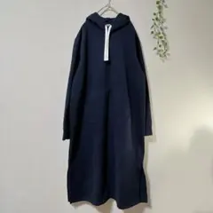 Lands' End 【M】フード付 ロングワンピース ネイビー 裏起毛 美品