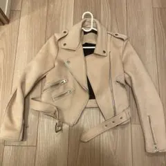 ZARA BASIC ベージュ ダブルライダースジャケット S