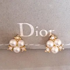 クリスチャンディオールイヤリング パール ラインストーン ゴールド