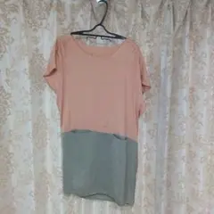 CROLLA 半袖バイカラーワンピース ピンクグリーン