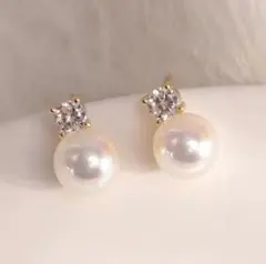 パール ダイヤ イヤリング 1粒 ステンレス 痛くない クリップ 新品 ゴールド