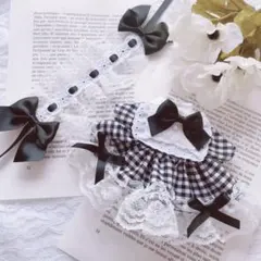 ぬい服16cm ギンガムチェックのワンピース 黒