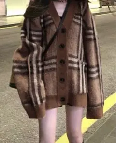 チェック柄ブラウンカーディガン