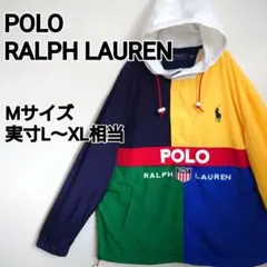 古着 ポロラルフローレン ハーフジップ マルチカラーナイロンジャケット ゆるダボ