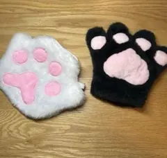 肉球ポーチ＆肉球ミトンセット 猫 コスプレ ふわふわ ピンク ブラック