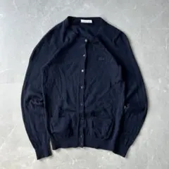 LACOSTE カーディガン ネイビー 38サイズ ラムウール 同色ロゴ 現行