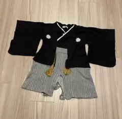 袴風 黒とストライプ ロンパース80