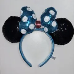 ミニー　ディズニー　スパンコール　カチューシャ　ブルー　水色　水玉