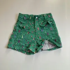 Y2K ショートパンツ カラフル ジャガード グリーン 総柄 レトロポップ S