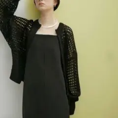 アダムエロペ ライン メッシュ ニット ブルゾン 黒 カーディガン