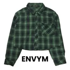 ENVYM アンビー｜ショート丈 クロップド丈 チェックシャツ グリーンのサムネイル
