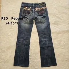 レッドペッパー フレア デニム パンツ ビジュー　スタッズ 刺繍 Y2K