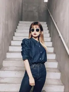 【MOUSSY】GATHER SLEEVEDENIM ブラウス