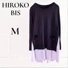 ヒロコビス チュニック カットソー シャツ ブラウス ニット 黒白 M