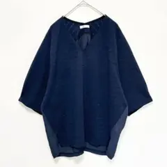 アーヴェヴェスタンダード◆五分袖ブラウス/後ろシースルー Vネック ラメライン