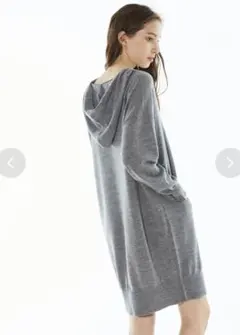 極美品⭐️ラコステ LACOSTE ニットフードワンピース　グレー　ウール100%