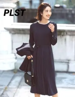 青空様専用✨PLST ジョーゼットプリーツワンピース紺 M入学式 卒業式