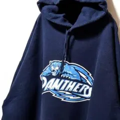 ジャージーズ パンサーズ ロゴ スウェットパーカー ネイビー紺色 XL 古着
