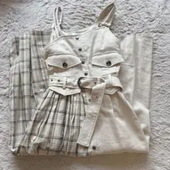 レディアゼル ワンピース REDYAZEL 白 ベージュ チェック柄 Ｍサイズ