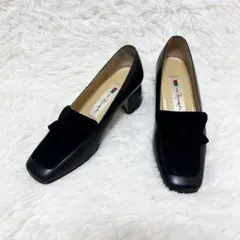 銀座かねまつ スエードリボン スクエアトゥ ローファー パンプス 22.5