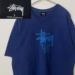 Stussy ステューシー 青 Tシャツ L メキシコ製 半袖 プリント