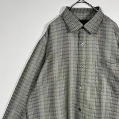 90S vintage 長袖　柄シャツ　ポリ　メンズL 古着　個性派　奇抜　緑
