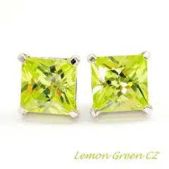 K10 レモングリーンCZ WG YG スクエア 5mm プリンセス ピアス