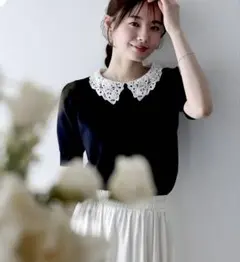 週末SALE♡レース襟ドッキングニット　ブラックのサムネイル