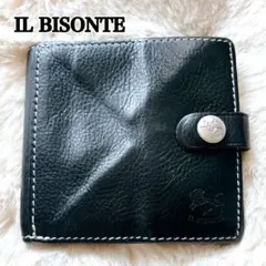 希少　IL BISONTE イルビゾンテ　二つ折り財布 黒 シルバーホック