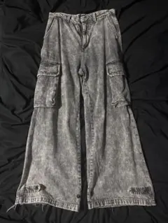 CLEL M-47タイプ ミリタリーフレアカーゴパンツ グレー系デニム