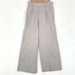 【美シルエット】ワイドパンツ M グレージュ センタープレス 落ち感素材