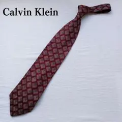 カルバンクライン ネクタイ ワインレッド 総柄 シルク USA製【n5791】