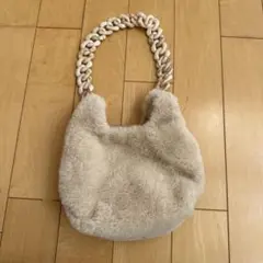 ベージュ ファー トートバッグ チェーンストラップ