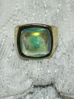 [美品]青緑色スクエアストーンリング