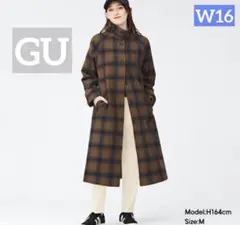 W16_【美品】GU ジーユー チェックバルカラーコート